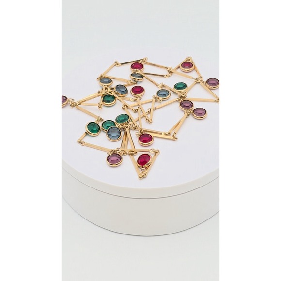 Vtg SWAROVSKI Station Necklace Multi-Color Crystals‎ 18k Yellow Gold Plate 36" - Picture 4 of 14